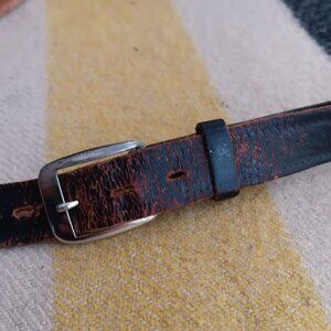 Vintage 38-40 Large Belt 1960's Black Leather Distressed Finish Skinny Mod Indy